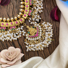 Vriksham Exquisite Kundan Jadau Lakshmi Pendant Short Neckpiece-Rice Pearl Guttapusalu-J2825
