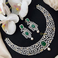 Vriksham Fuchsia Green-Cut Crystal Choker with Emerald-Cut Pendant Short Neckpiece-G21588