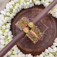 Vriksham Classic Swastik With Floral Golden Detailing  Style Bangles-Pink Green-G20932
