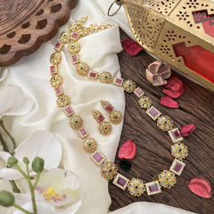 Vriksham Floral AD Stone Long Neckpiece-Red Green & White-G16171