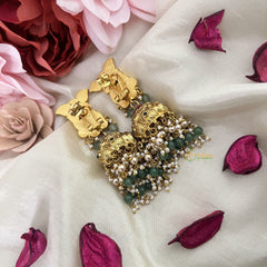 Vriksham Gold Look Alike Peacock Jadau Kundan Jhumka-Green & Off White Beads-J3224