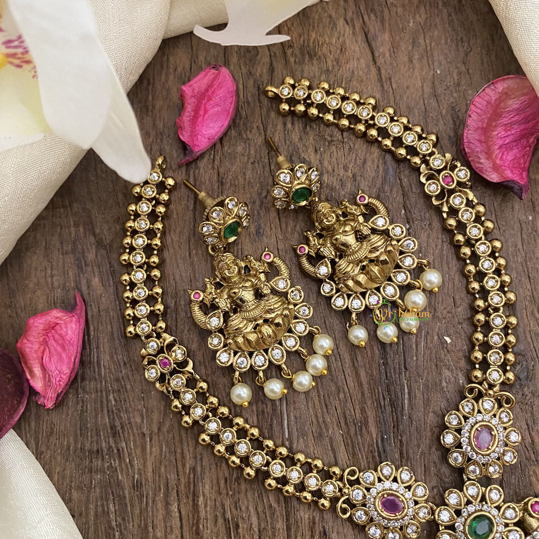 Vriksham Antique AD Stone Lakshmi Pendant Matt Finish Short Neckpiece-G16252