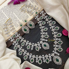 Vriksham Leaf Style Bridal 2 Layered American Diamond Haram-Green-G20223
