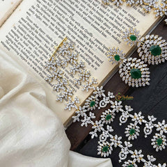Vriksham Leaf Style Bridal 2 Layered American Diamond Haram-Green-G20223
