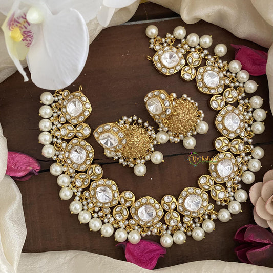 Stylish White Jadau Kundan Choker-Pearl-J2406