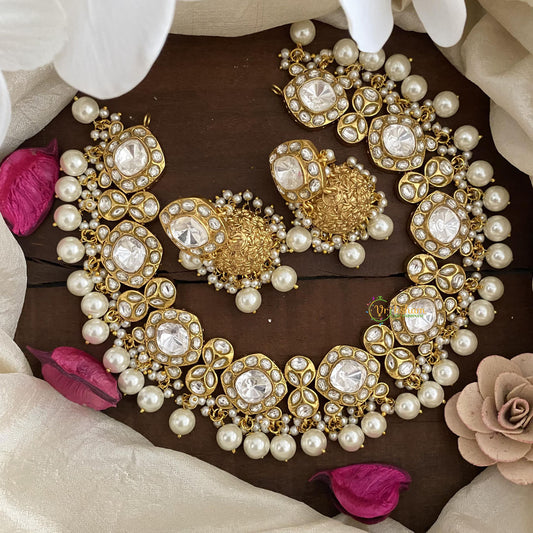 Stylish White Jadau Kundan Choker-Pearl-J2406