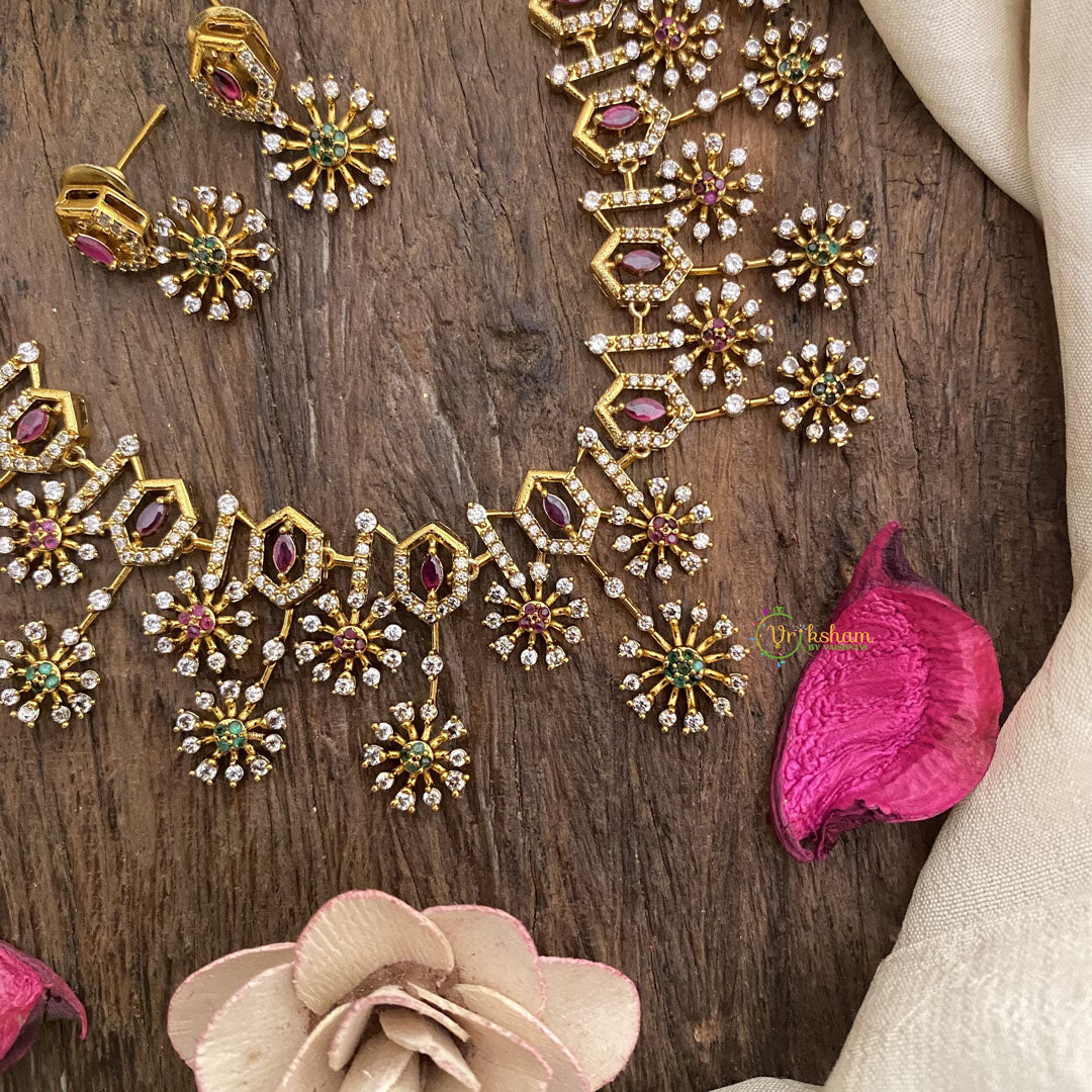 Vriksham Premium Floral AD Stone Short Neckpiece-G16255