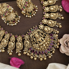 Gold Polish Lakshmi Neckpiece-Pearl-Gold Bead-G14700