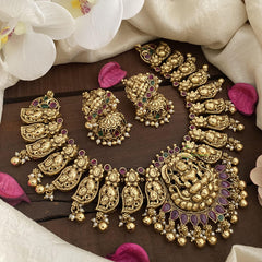 Gold Polish Lakshmi Neckpiece-Pearl-Gold Bead-G14700