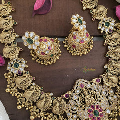 Lakshmi Peacock AD Stone Neckpiece-Gold Bead-G14711