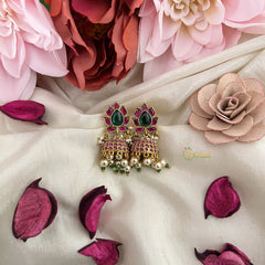 Vriksham Unique Floral Jadau Kundan Jhumka-Off White Beads-Pearls-J3229