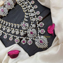 Vriksham Premium 3 Layer American Diamond Long Neckpiece-Red-G20227
