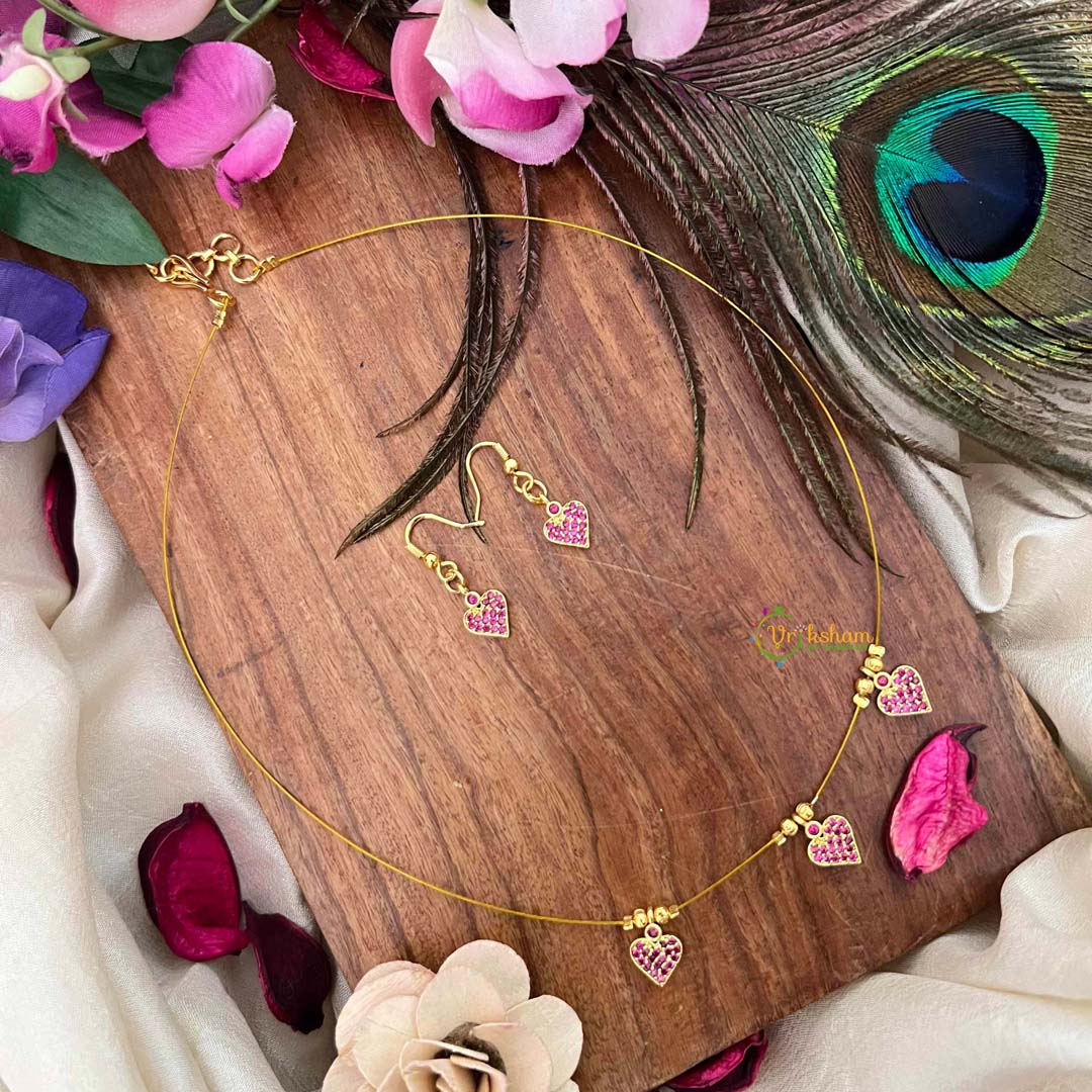 Vriksham Premium Pink Heart Style 3 Flexible Pendant Invisible Chain-KG22276