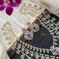 Vriksham Premium 3 Layer American Diamond Long Neckpiece-Red-G20227