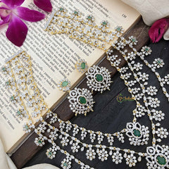 Vriksham Premium 3 Layer American Diamond Long Neckpiece-Green-G20228