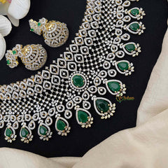 Vriksham Handcrafted Emerald Green & Faux American Diamond Choker Neckpiece-G21549