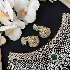 Vriksham Handcrafted Emerald Green & Faux American Diamond Choker Neckpiece-G21549