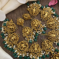 Vriksham Shri Vishnu Dasavathar Short Neckpiece-Green Bead-G16263