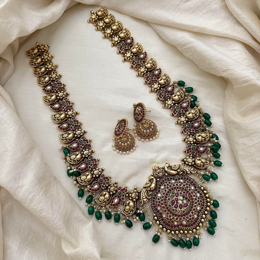 Premium Bridal Haram with Pendant-Green Bead-G7425