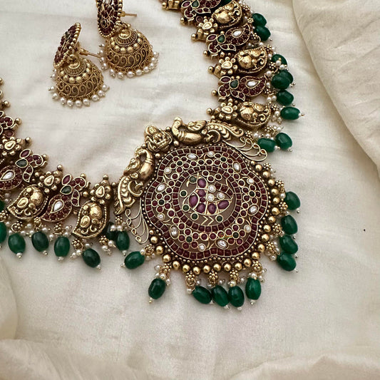 Premium Bridal Haram with Pendant-Green Bead-G7425