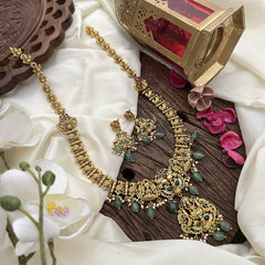 Vriksham Gold Look Alike Peacock Lakshmi Pendant Neckpiece-Green Bead-G16208