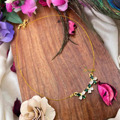 Vriksham Handcrafted Triple Butterfly Motif Pendant Invisible Chain-Green & White-KG22281