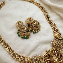 Premium Antique Temple Haram - Lakshmi Haram -Green Bead -G10458