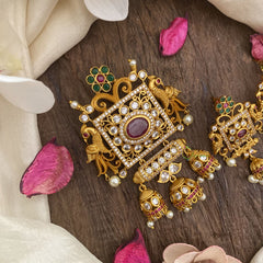 Vriksham Exquisite Dual Peacock Matt Finish Pendant and Earring-Jhumka-G16270