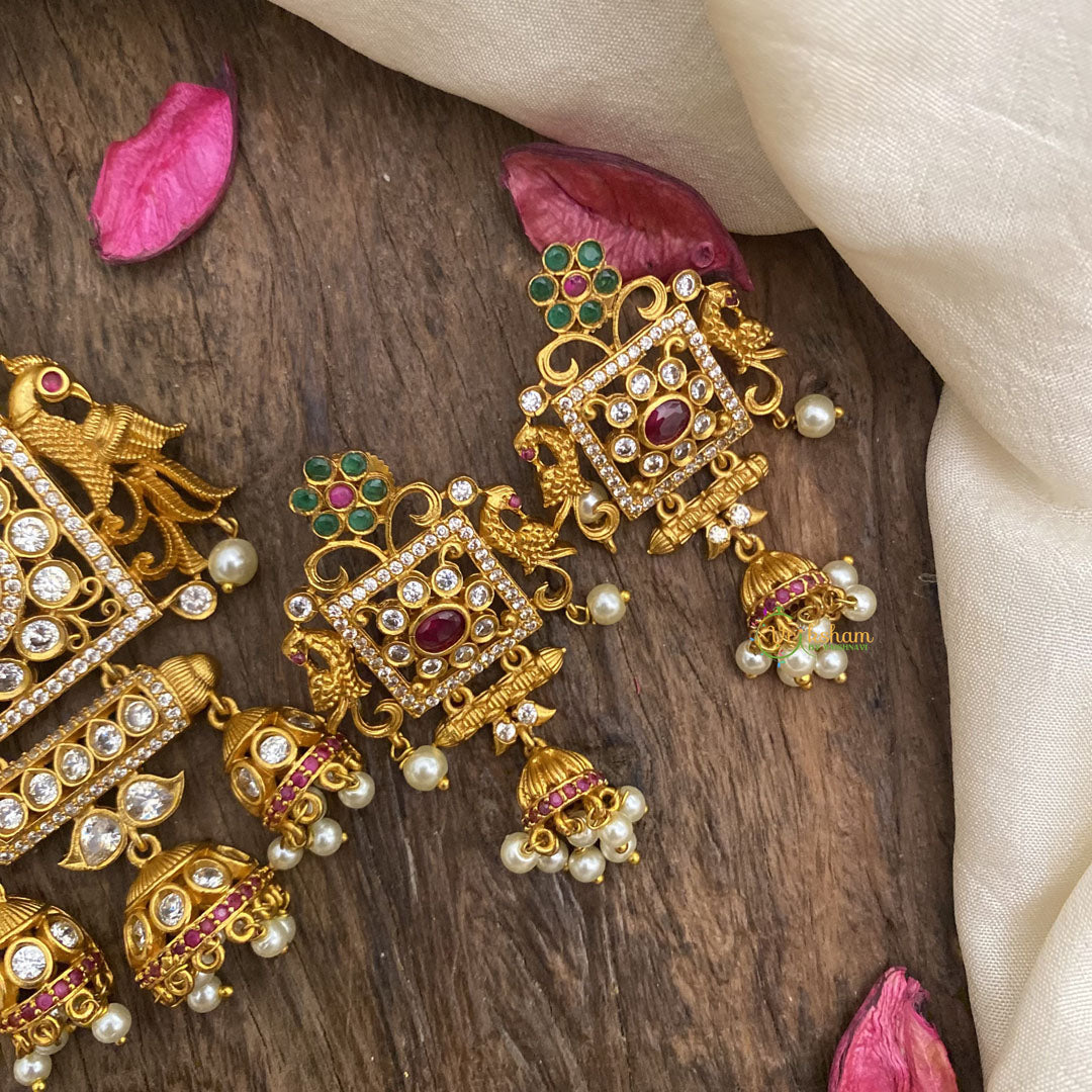 Vriksham Exquisite Dual Peacock Matt Finish Pendant and Earring-Jhumka-G16270