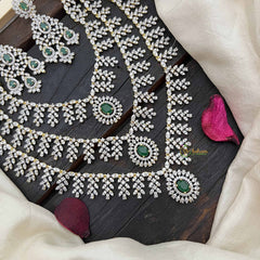 Vriksham Elegant Emerald Green & Triple Layer American Diamond Long Neckpiece-G20232