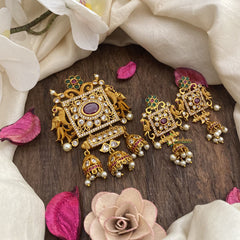 Vriksham Exquisite Dual Peacock Matt Finish Pendant and Earring-Jhumka-G16270