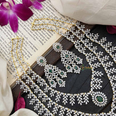 Vriksham Elegant Emerald Green & Triple Layer American Diamond Long Neckpiece-G20232