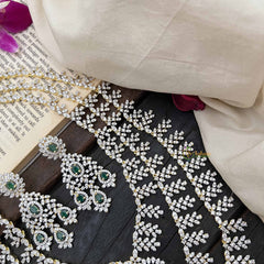 Vriksham Elegant Emerald Green & Triple Layer American Diamond Long Neckpiece-G20232