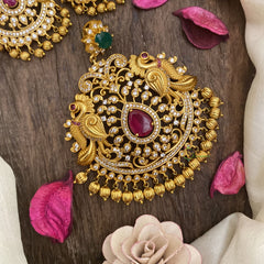 Vriksham Gold Look Alike AD Stone Dual Peacock Pendant and Earring-G16268