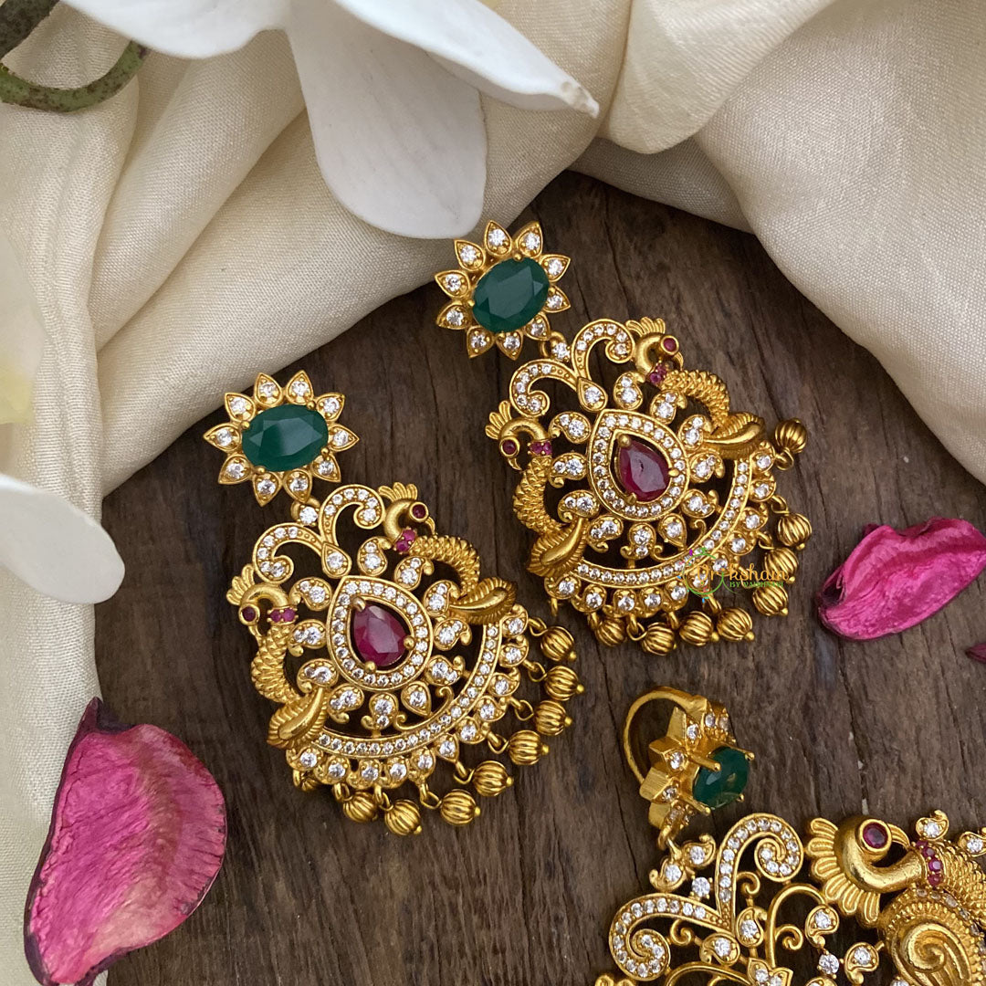 Vriksham Gold Look Alike AD Stone Dual Peacock Pendant and Earring-G16268