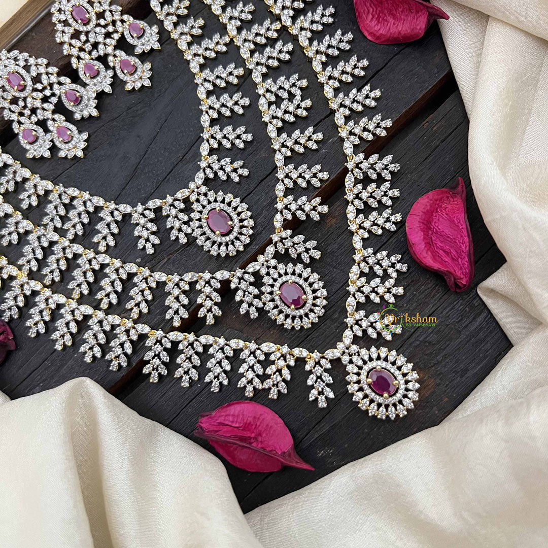 Vriksham Elegant Red Ruby & Triple Layer American Diamond Long Neckpiece-G20233