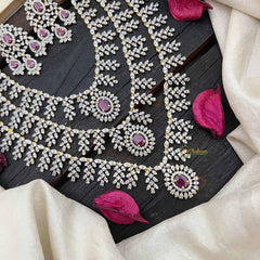 Vriksham Elegant Red Ruby & Triple Layer American Diamond Long Neckpiece-G20233
