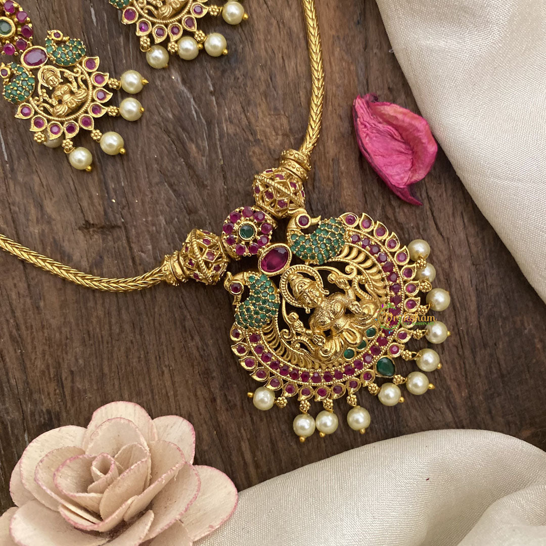 Vriksham Lakshmi Pendant Addigai Short Neckpiece-Pearl-G16262
