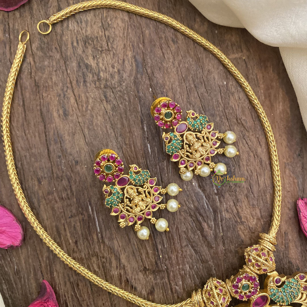 Vriksham Lakshmi Pendant Addigai Short Neckpiece-Pearl-G16262