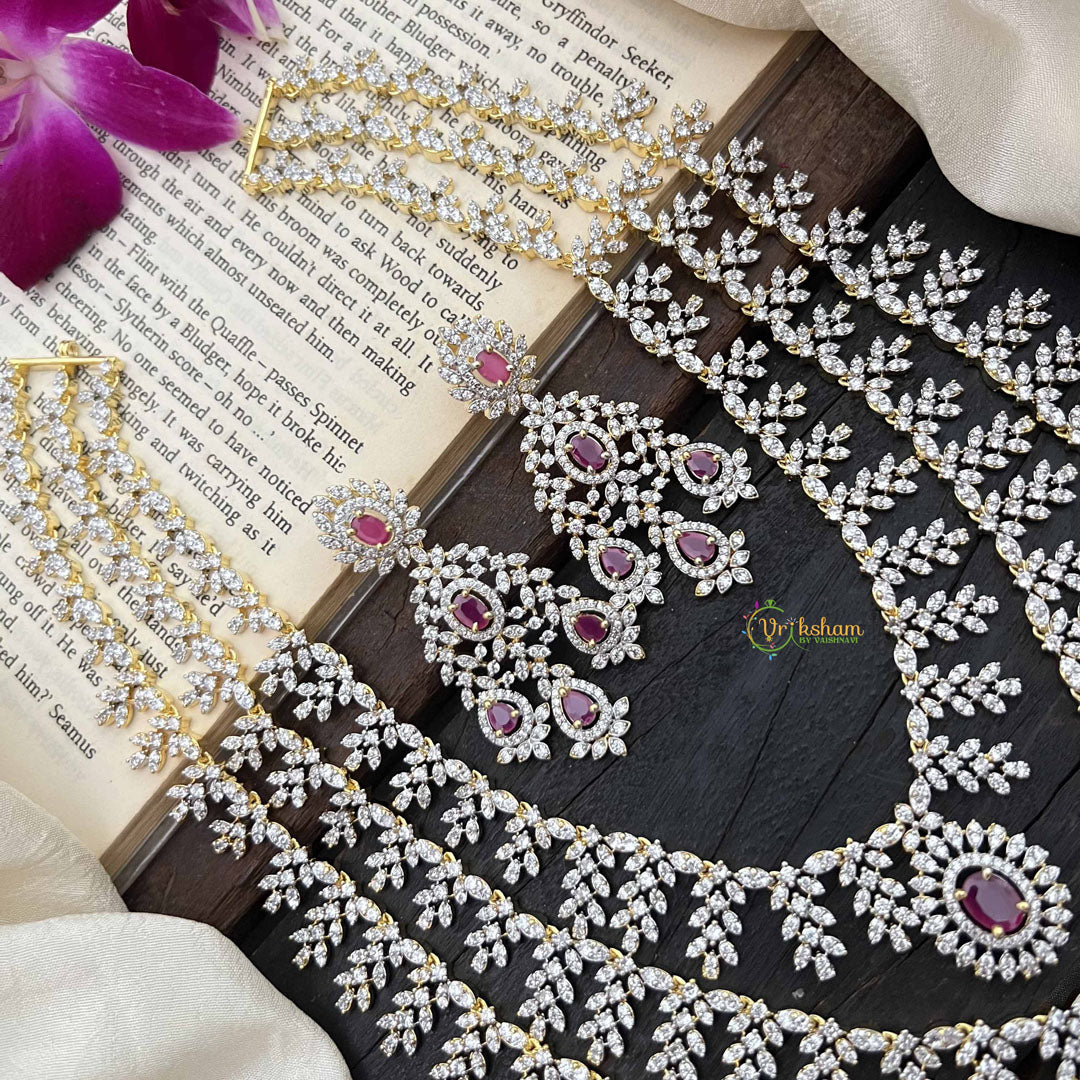 Vriksham Elegant Red Ruby & Triple Layer American Diamond Long Neckpiece-G20233