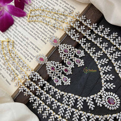 Vriksham Elegant Red Ruby & Triple Layer American Diamond Long Neckpiece-G20233
