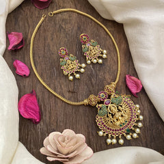 Vriksham Lakshmi Pendant Addigai Short Neckpiece-Pearl-G16262