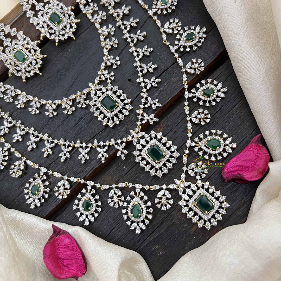 Vriksham Royal Radiances 3 Layered American Diamond Bridal Haram-Green-G20196
