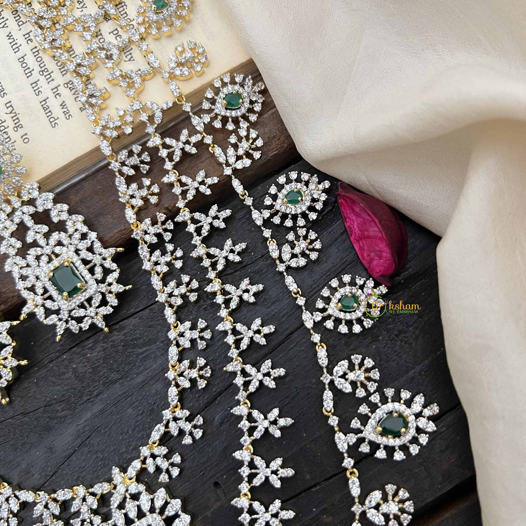 Vriksham Royal Radiances 3 Layered American Diamond Bridal Haram-Green-G20196