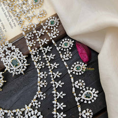 Vriksham Royal Radiances 3 Layered American Diamond Bridal Haram-Green-G20196