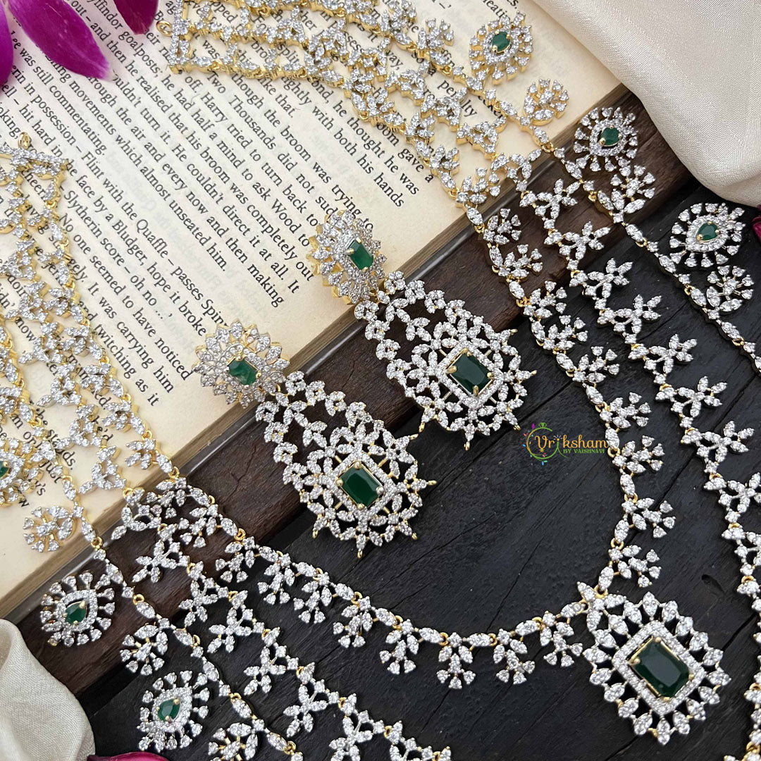 Vriksham Royal Radiances 3 Layered American Diamond Bridal Haram-Green-G20196
