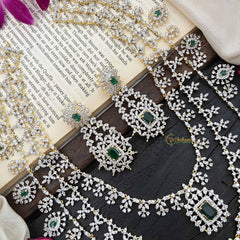 Vriksham Royal Radiances 3 Layered American Diamond Bridal Haram-Green-G20196
