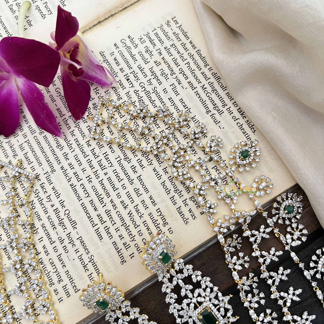 Vriksham Royal Radiances 3 Layered American Diamond Bridal Haram-Green-G20196