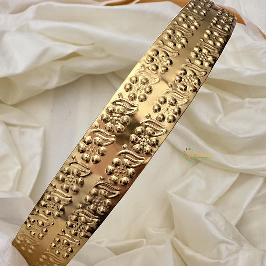 Gold Polish Floral Designed Brass Plated Hipbelt-Teenage-G14578