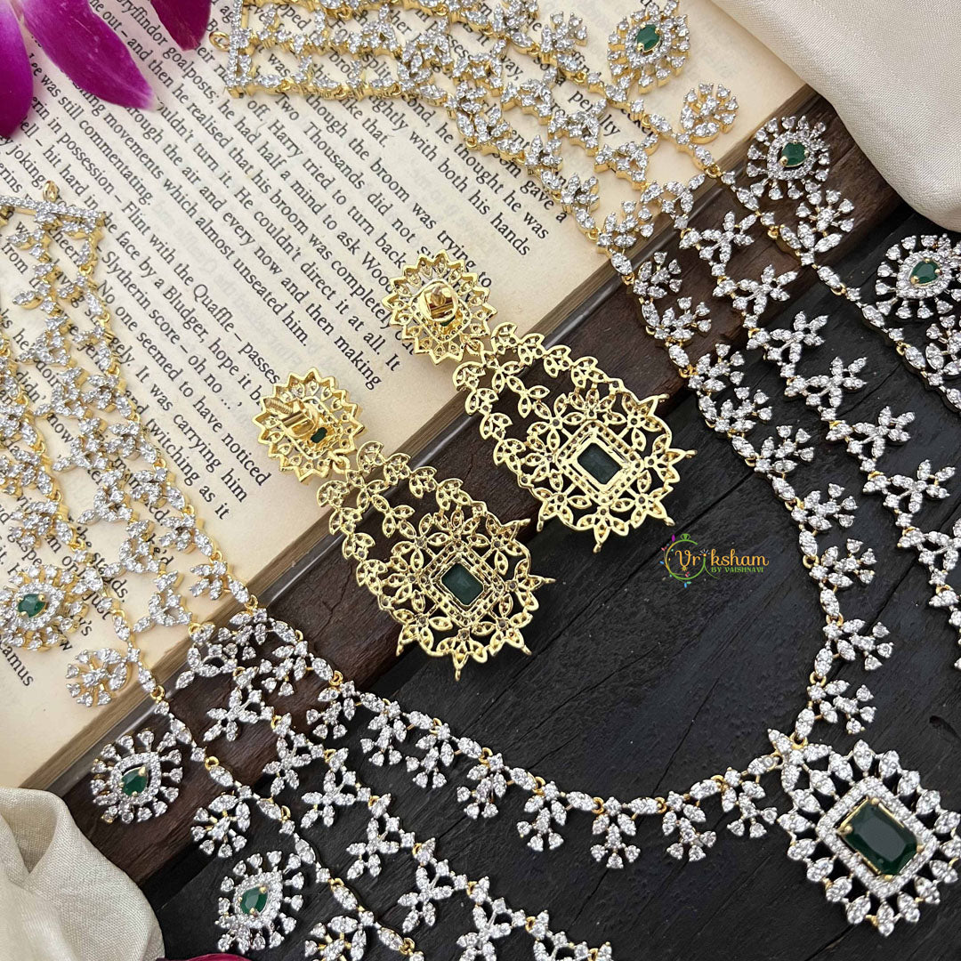 Vriksham Royal Radiances 3 Layered American Diamond Bridal Haram-Green-G20196